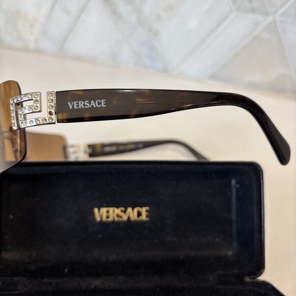 Versace Rhinestone Logo Black Brown Rimless Sunglasses Designer Case Timeless main image 14
